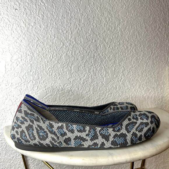 Rothy's Retired Gray Blue Spotted Leopard Print Round Toe Flat Womens Size 8.5 - Picture 5 of 9
